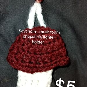 Red and White Crochet Mushroom Keychain Holder